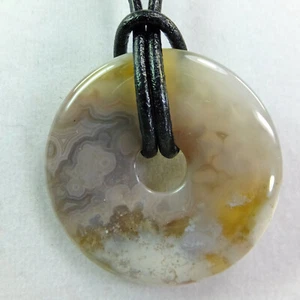 Grey Lavender White Agate 1 3/8" Stone Donut 22" Leather Cord Necklace New #111 - Picture 1 of 3