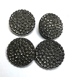 Set of Four (4) Fancy, Sparkly Black & Silver Buttons, Shank Style   7/8" Dia. - Picture 1 of 5