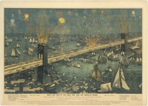Vintage 1883 Great New York and Brooklyn Bridge Lithograph Digital Download - Bild 1 von 1