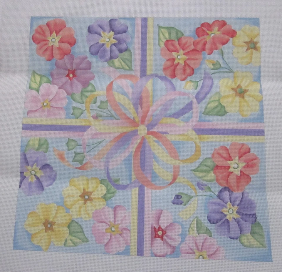 FINAL PRICE DROP - FLOWERS AND BOWS NEEDLEPOINT - Image 1 of 1