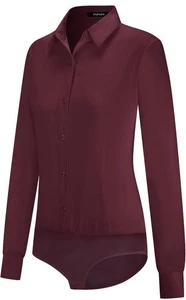 Bodysuit Blouse Button Down Long Sleeve Office Work Shirt Casual Sz large - Picture 1 of 5