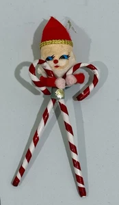SELTENE Vintage beflockte Santa Doppel Zuckerstangen Weihnachtsschmuck 1950’s - 7” - Bild 1 von 9