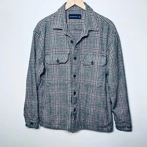 Abercrombie & Fitch Jacket Black Red Plaid Pocket Button Up Fall Normcore L - Picture 1 of 8