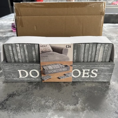 NEXT Home Geo ~ Dominoes Set Game Tiles Box Grey - Image 1 of 4
