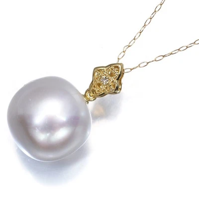  Pearl 13.5mm Diamond 0.01ct Necklace 18K 750 Yellow Gold  - Image 1 of 4