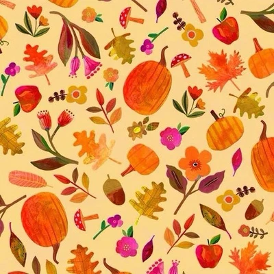 Fat Quarter Michael Miller Pumpkin Floral Autumn Halloween 100% Cotton Fabric - Image 1 of 4