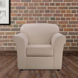 2pc Ultimate Stretch Leather Chair Slipcovers Pebbled Ivory - Sure Fit - Picture 1 of 4