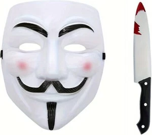 V for Vendetta Face Mask Bloody Kitchen Knife Halloween Horror Chef Party Set - Picture 1 of 24