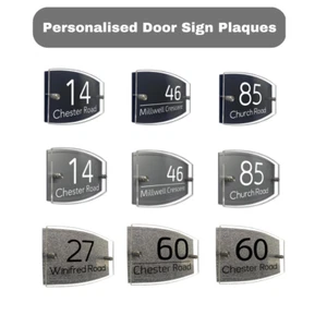 House Number Plaques Glass Effect Acrylic Signs Door Plates Name Wall Display - Picture 1 of 13