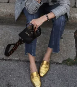 GUCCI Princetown GOLD Leather Mules Slip On Loafers Slides Flats UK 4.5 / 37.5 - Picture 1 of 24