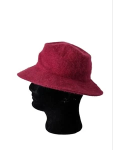 Vintage Raspberry Red Fuzzy Angora Wool Floppy Bucket Hat Fedora Made in Italy - Picture 1 of 5