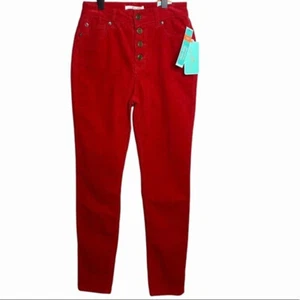 Copper Key High-Rise Holiday Red Corduroy Button Fly Jeans Girls Pants, Size 7 - Picture 1 of 3