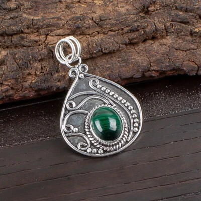 Отличная подвеска из стерлингового серебра 925 пробы с малахитом унисекс ювелирные изделия ручной работы - Изображение 1 из 4