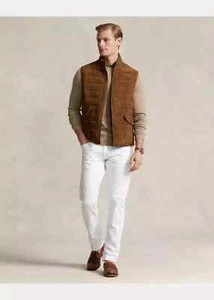 Brown Suede Leather Quilted Puffer Vest for Men Size XS S M L XL XXL 3XL - Picture 1 of 7