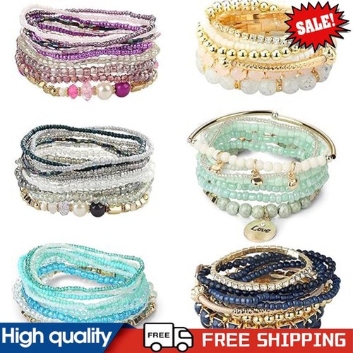 Bracciale Boho Multistrato Braccialetto Elastico Elegante per Abbigliamento Festa San Valentino #