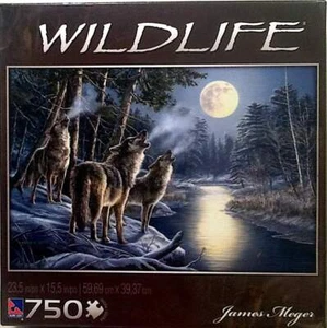 Moonstruck Wildlife Howling Wolves Meger 750 pc 23" X 15" Sure-Lox Puzzle - Picture 1 of 1