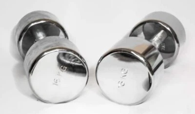 SOLD STEEL TRIPLE-CHROME NICKEL-PLATED PAIR 18KG DUMBBELLS  S/H OPTION 》$30.00 - Image 1 of 4