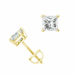 14K Yellow Gold 0.50CT Princess Cut Moissanite Charles&Colvard Stud Earrings - Picture 1 of 1