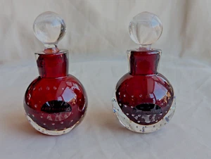 Two Vintage Arte Murano Bullicante Glass Perfume Bottle Bud Vase , Clear/Red 5” - Bild 1 von 11