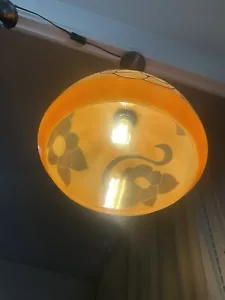 Ancienne Suspension / Globe / Lustre En verre décor de fleurs années 60 vintage - Picture 1 of 11
