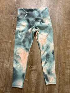 Athleta elation legging women small 7/8 Green peach orange tie dye EUC - Picture 1 of 6