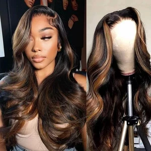 Parrucca frontale in pizzo ombreggiato 13x6 capelli umani 1B/30 corpo onda pizzo parrucche frontali umane... - Foto 1 di 7