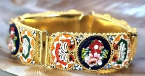 Vintage Italian Micro Mosaic Bracelet 16cm Long 2cm Wide Floral Design - Foto 1 di 4