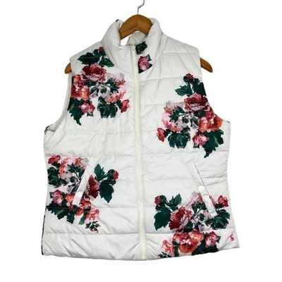 Joules Holbrook Reversible Floral Puffer Vest Cream Rose Print Sz 12 Cottagecore - Image 1 of 4