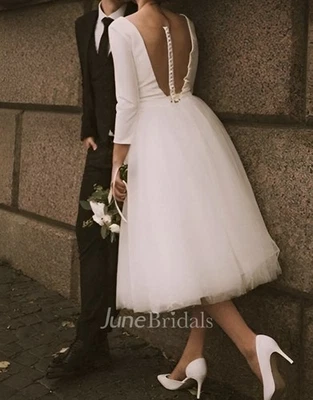 Vintage Style Wedding Gown - Plunge V Neck & Open Back. Tea Length Elopement New - Image 1 of 2