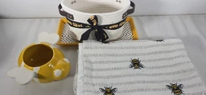 Nuevo Market Square Bordado Abejas Corredores de Mesa a Rayas (2), Una Cesta de Abejas, A... - Imagen 1 de 7