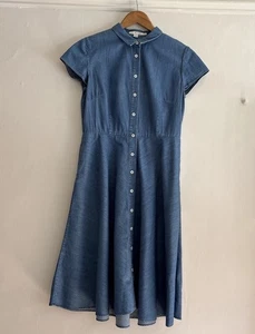 Boden Chambray Denim shirt dress 14 Button Pockets Blue - Picture 1 of 7