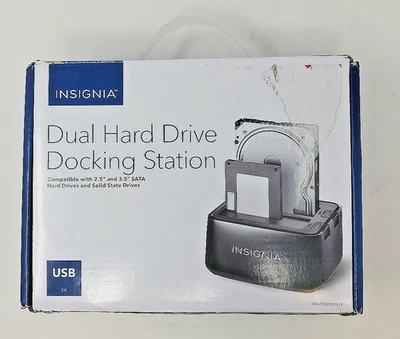 INSIGNIA Dual Hard Drive Docking Station USB 3.0 Cable 12V/3A  Black- Opened Box - Image 1 of 2