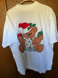 Vintage NOS 90s Christmas big teddy bear T-Shirt XL Festive Holiday SS - Bild 1 von 4