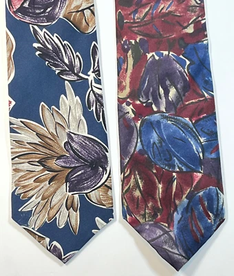 2 Tie Lot Vintage Surrey Men's Neck Floral Multicolor 100% Silk Flower Abstract - Image 1 of 4