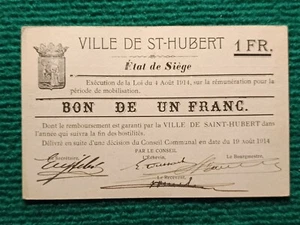 Billet Nécessité - VILLE SAINT-HUBERT - ETAT DE SIEGE - BON 1 FRANCS 1914 - Imagen 1 de 2
