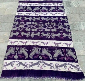 Vintage Hand Woven Indonesian Ikat Cloth West Samba Ikat Textile 4x7ft Free Ship - Picture 1 of 11