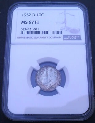1952  D  10 C , NGC  MS 67 FT  , nice  GEM  silver coin         # 1605, #48-10 - Image 1 of 4