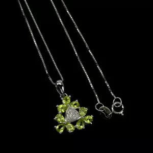 Summer 925 Silver Necklace Pear Peridot Natural Gemstone Jewelry 1 - Picture 1 of 9