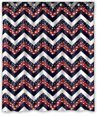 Cortina de Ducha Baño 60x72" Chevron 4 Julio Estilo Azul Rojo y Blanco Estrellas Foto 1 de 4