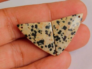 Top Front To Back Drilled Matching Pair Of Dalmatian Jasper Fancy Triangle Beads - Picture 1 of 5
