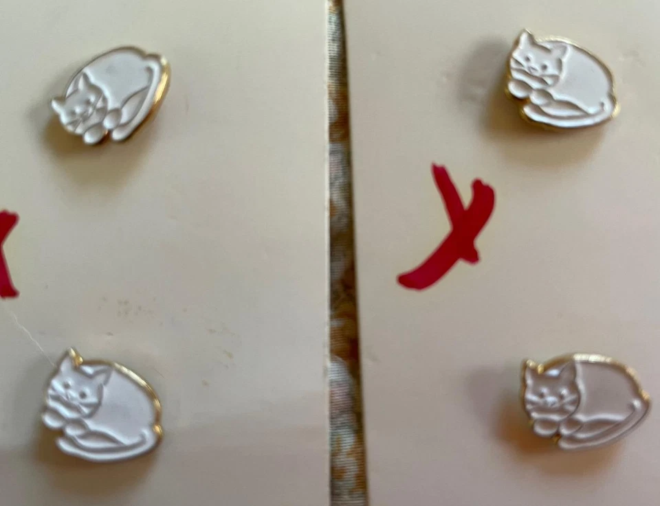 Vtg CAT BUTTONS~JHB International~White Enamel+Goldtone~1983~3 cards~ - Image 1 of 1