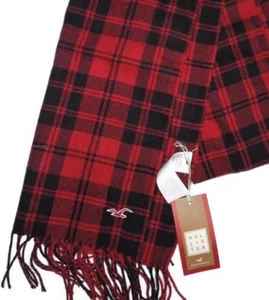  Hollister red Buffalo plaid unisex winter Scarf w/ Seagull logo new  - Picture 1 of 3