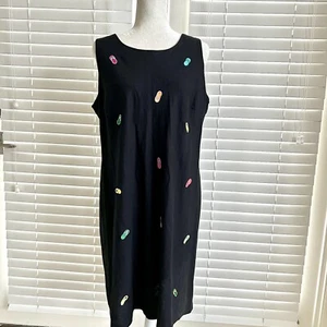 Vestido de vacaciones vintage años 90 Megan Lee talla 16 negro bordado sandalias lino - Imagen 1 de 10