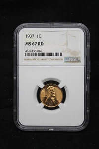 1937-P Lincoln Cent 1C NGC MS67 Red Certified Coin - Picture 1 of 2