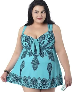 Women's Plus-Size Swimsuit Retro Print Two Piece Pin up Tankini Swimwear - Picture 1 of 11