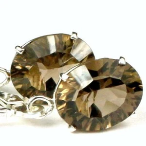 925 Sterling Silver Leverback Earrings, Smoky Quartz, SE107 - Picture 1 of 6
