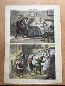 1867 CHARLES G BUSH SANTA CLAUS CHRISTMAS ENGRAVING HARPER’S WEEKLY HAND COLORED - Picture 1 of 3