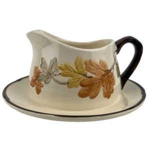 Franciscan October Gravy Boat Attached Drip Plate Autumn Leaves VTG USA - Picture 1 of 9