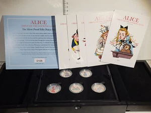 (L1108) 2021 Isle of Man Alice Through The Looking Glass Silver Proof 50p Set - Picture 1 of 9