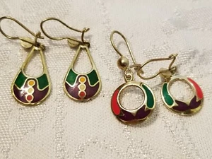 Taxco Mexico Sterling Silver & Enamel Handmade Earrings Signed TP 60 Stamped 925 - Picture 1 of 7